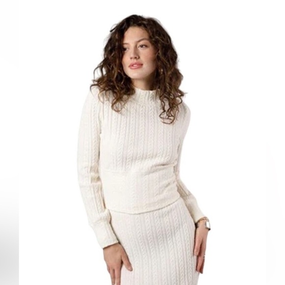 Band of the Free Raquel BLACK Ribbed Knit Cable Mock Neck Sweater Size SM NWT - Picture 2 of 6